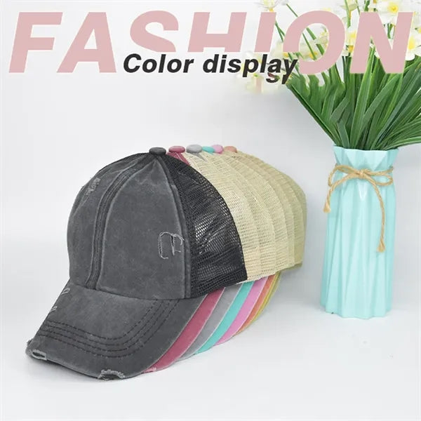 Versatile casual elastic trucker ponytail baseball cap