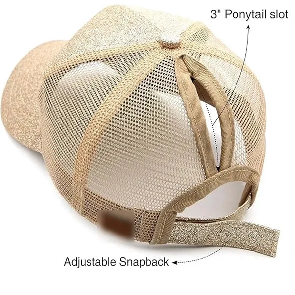 Fashion Travel Glitter Visor Ponytail Hat Baseball Cap