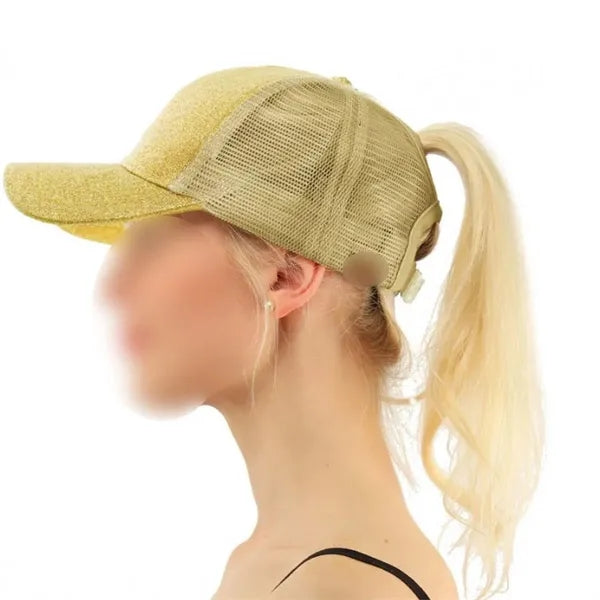 Fashion Travel Glitter Visor Ponytail Hat Baseball Cap