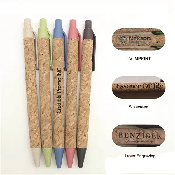 Retractable Wheat Straw Cork Recycled Ballpoint Pen