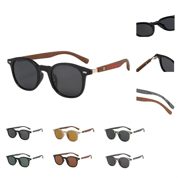 Protection Sunglasses with Wood Grain Leg Rivet Design