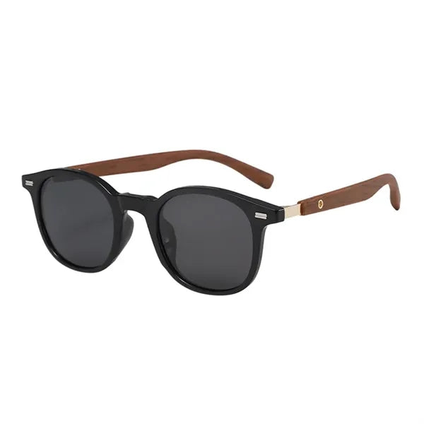 Protection Sunglasses with Wood Grain Leg Rivet Design