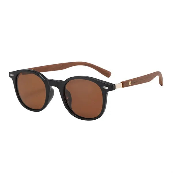 Protection Sunglasses with Wood Grain Leg Rivet Design