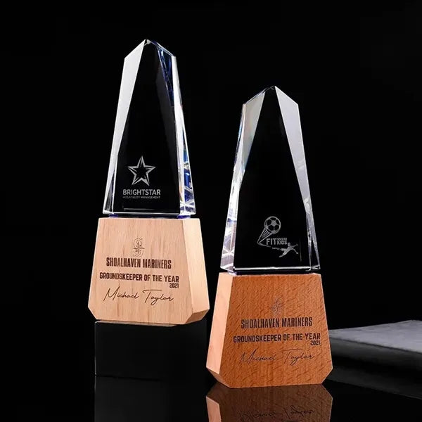 Crystal Trophy With Wooden Base