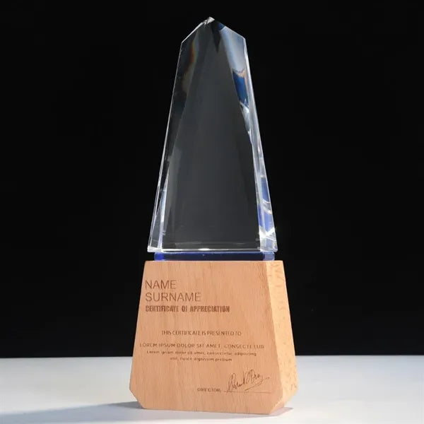 Crystal Trophy With Wooden Base