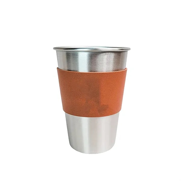 Outdoor Camping 304 Stainless Steel Water Cup with Leather C