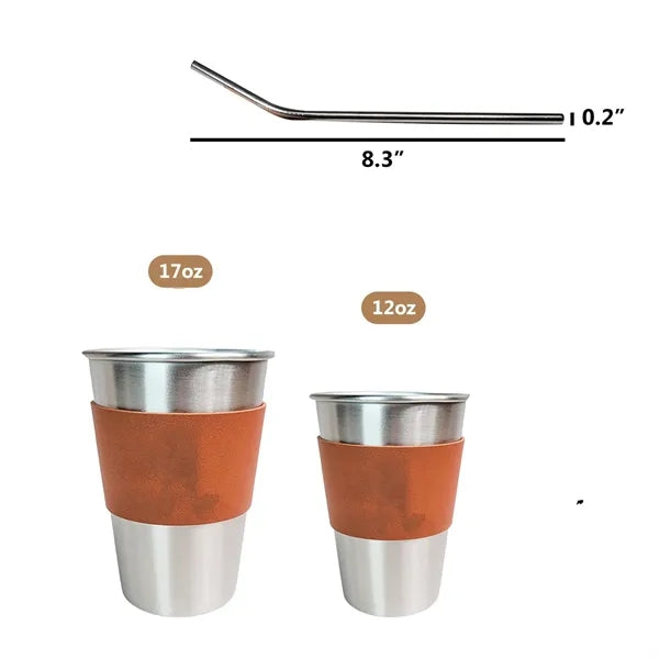 Outdoor Camping 304 Stainless Steel Water Cup with Leather C
