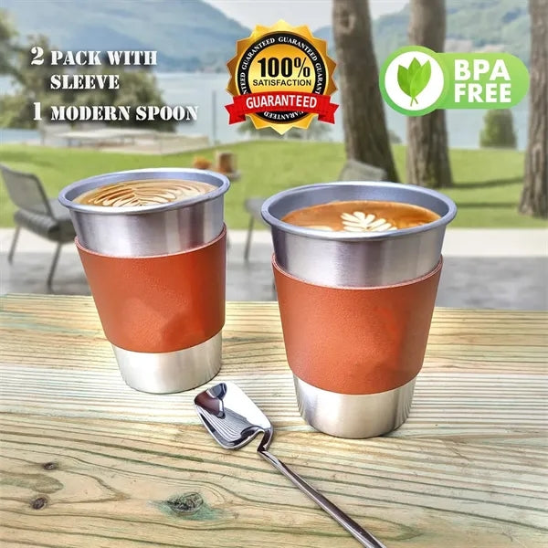 Outdoor Camping 304 Stainless Steel Water Cup with Leather C