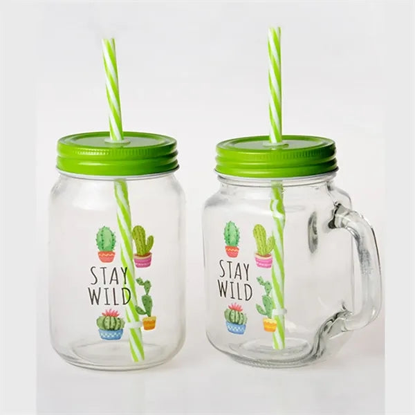 16oz Glass Cup Mason Jar with Handle Mug Straw and Lip Party