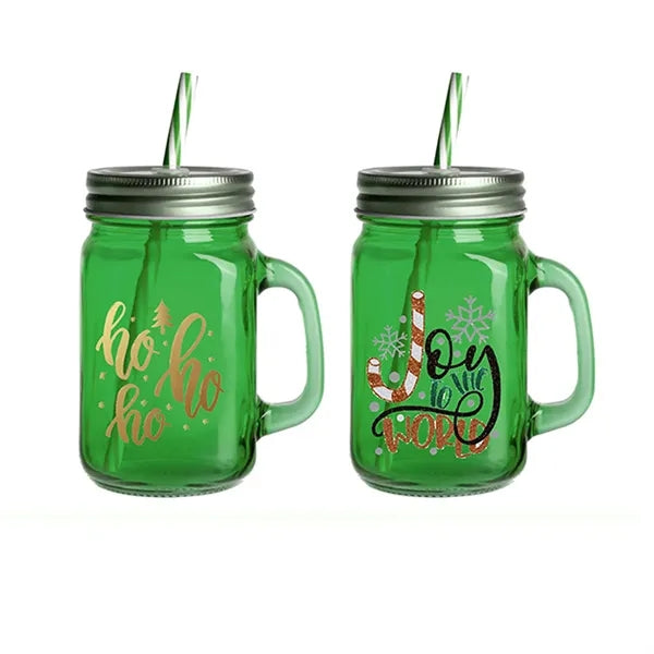 16oz Glass Cup Mason Jar with Handle Mug Straw and Lip Party