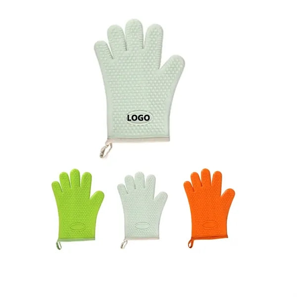 Heat Resistant Silicone Oven Mitts w/Fireproof Cotton Liner
