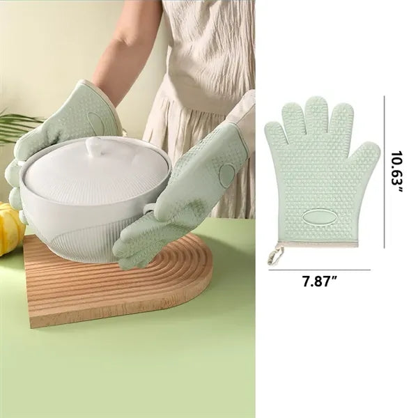 Heat Resistant Silicone Oven Mitts w/Fireproof Cotton Liner