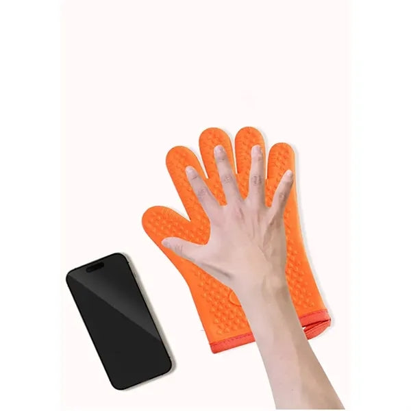 Heat Resistant Silicone Oven Mitts w/Fireproof Cotton Liner