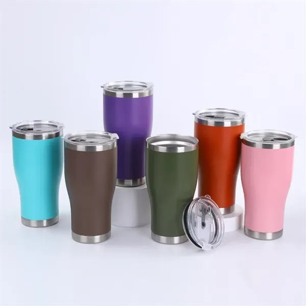 30oz Powder Coated Waist Shape Insulated Mug with Lid