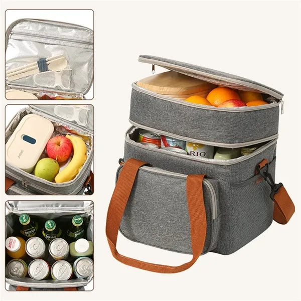 Crossbody large capacity double-layer lunch bag