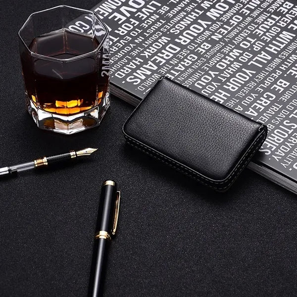 Faux Leather Business Card Holder with Magnetic Closure
