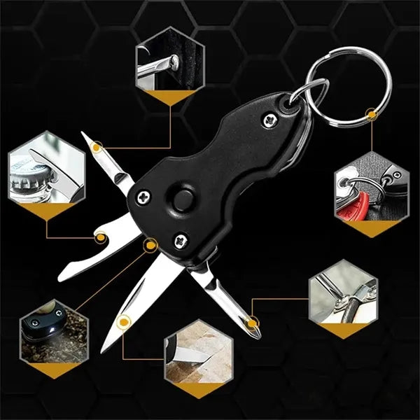 Multifunctional Six-In-One Foldable Keychain Tool Knife
