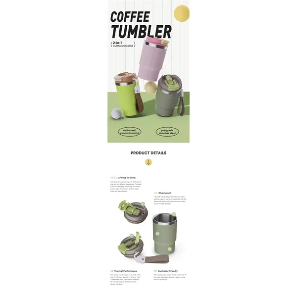 16oz 2 In 1 Travel Mugs With Dual function lids