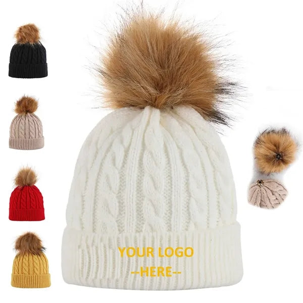 Cable Knitted Pom-Pom Beanie