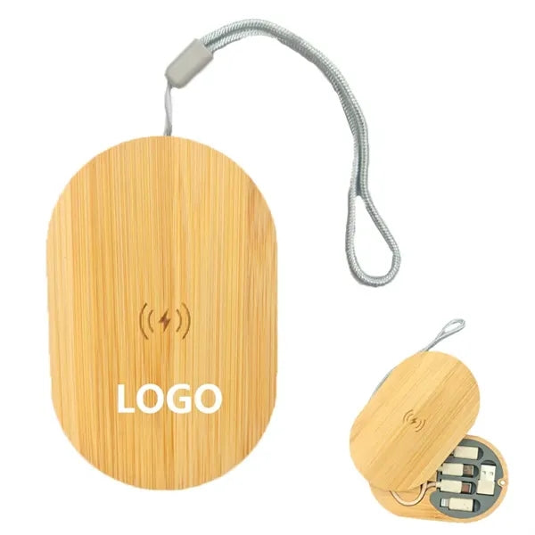 3 In 1 Bamboo Phone Wireless Charger With Data Cable