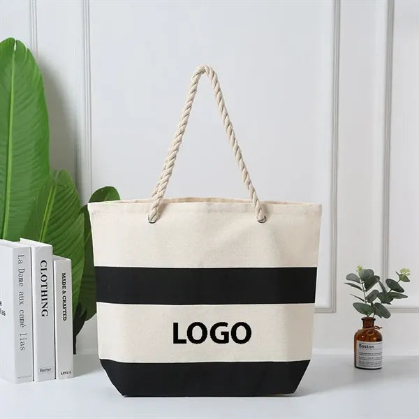 Stripes Cotton Tote with Rope Handle 13 1/4" x 18" x 6 3/4"