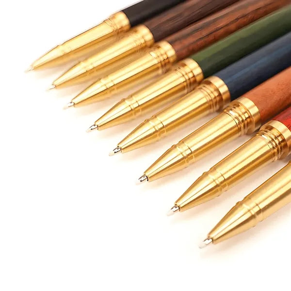 6" Wooden Retro Ballpoint Pen Featuring Brass Cap