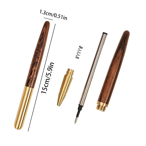 6" Wooden Retro Ballpoint Pen Featuring Brass Cap