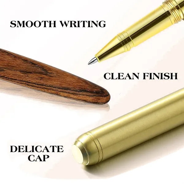 6" Wooden Retro Ballpoint Pen Featuring Brass Cap