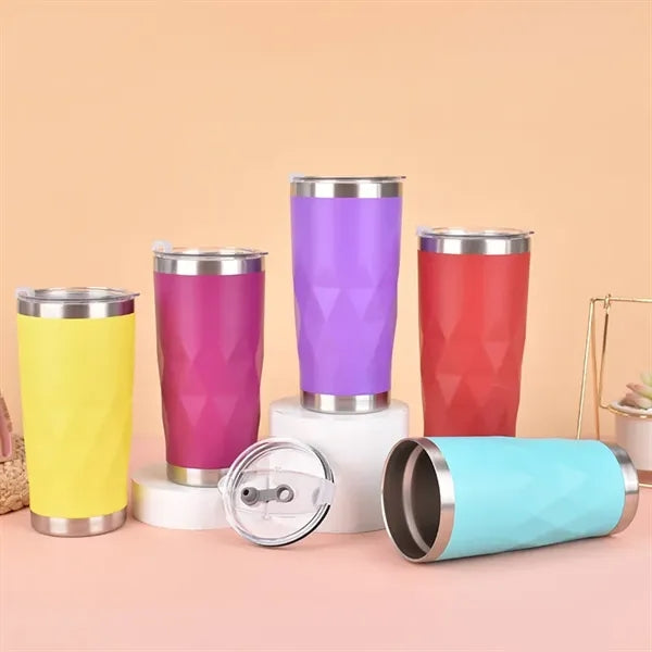 20oz Stainless Steel Diamond Thermal Tumbler with Flip Lid