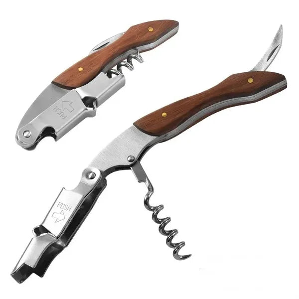 Wine Beer Opener Portable Metal Corkscrew with Wood Handle