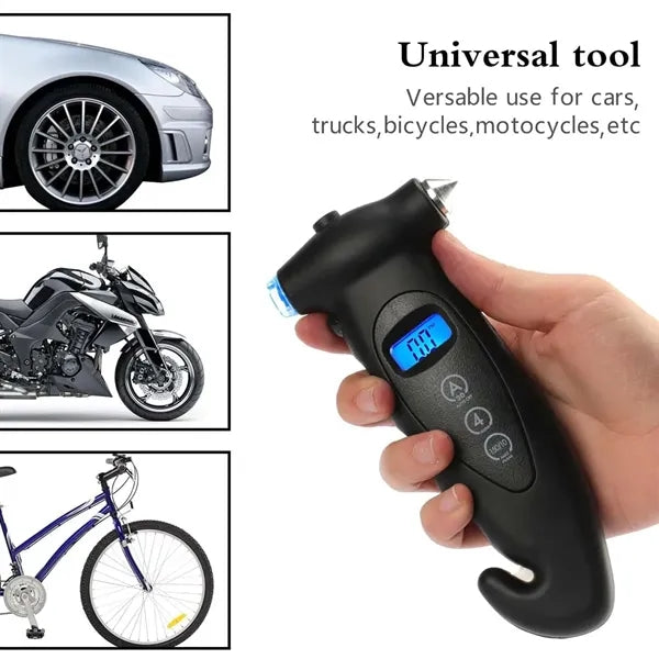 All-in-1 Car Tire Air Pressure Gauge with Emergency Tools