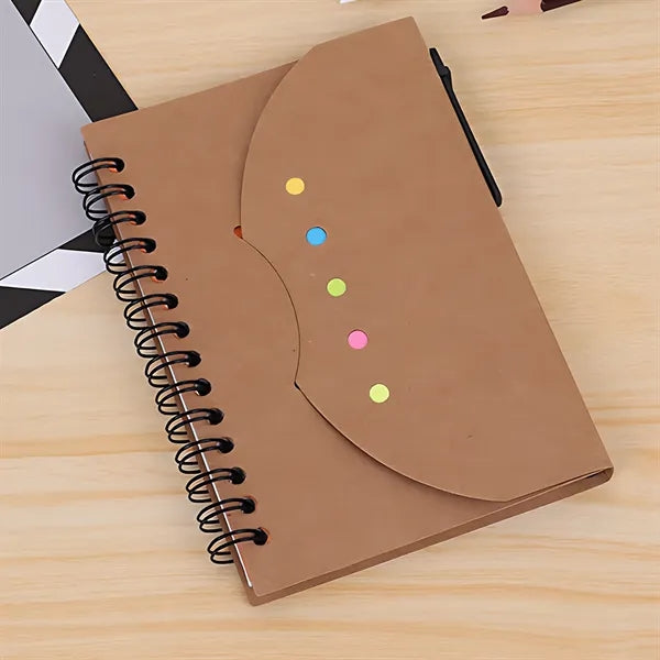 Spiral Notebook Kraft Paper Cover Notepad Pen School Work