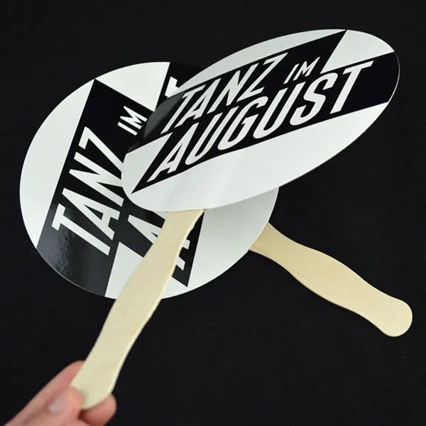 8" Custom Recycle Paper Fan With Wooden Handle