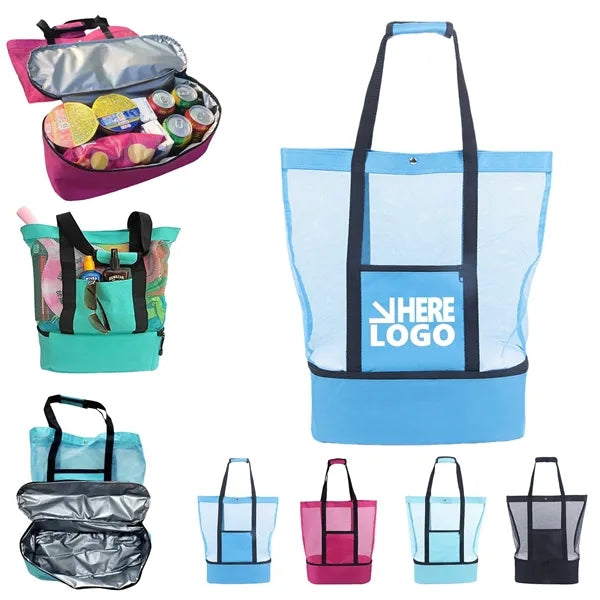 Mesh Beach Tote Bag with Cooler Compartment