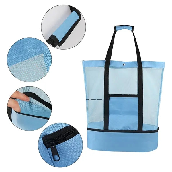 Mesh Beach Tote Bag with Cooler Compartment