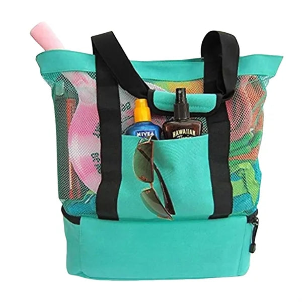 Mesh Beach Tote Bag with Cooler Compartment