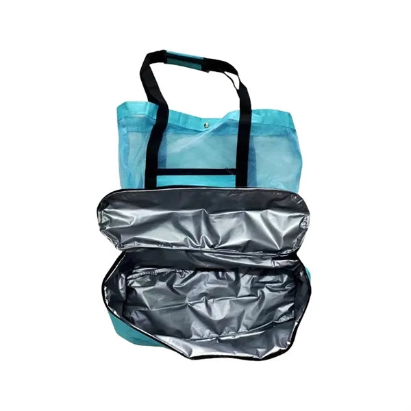 Mesh Beach Tote Bag with Cooler Compartment