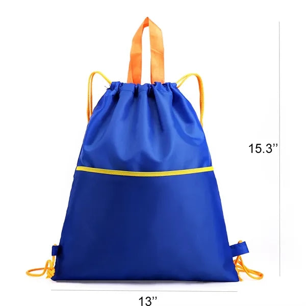 Waterproof Drawstring Gym Backpack With Zipper Front Pocket