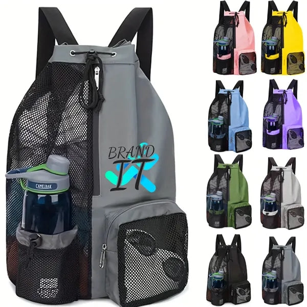 Mesh Drawstring Backpack with Wet Pocket