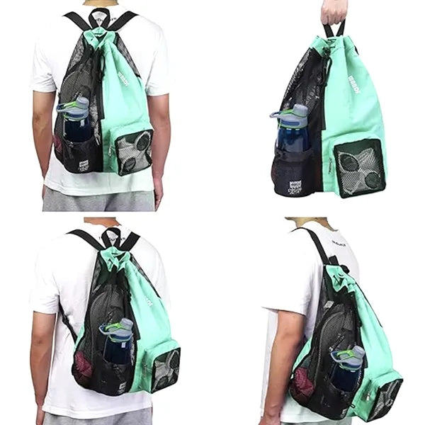 Mesh Drawstring Backpack with Wet Pocket