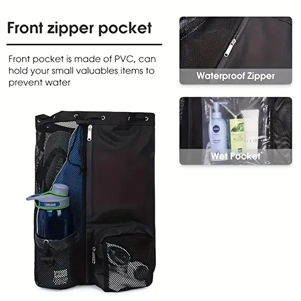Mesh Drawstring Backpack with Wet Pocket