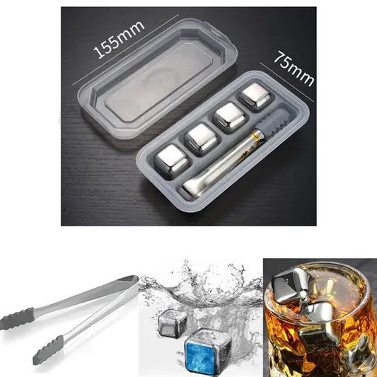 4pcs Stainless Steel Ice Cubes with Clip