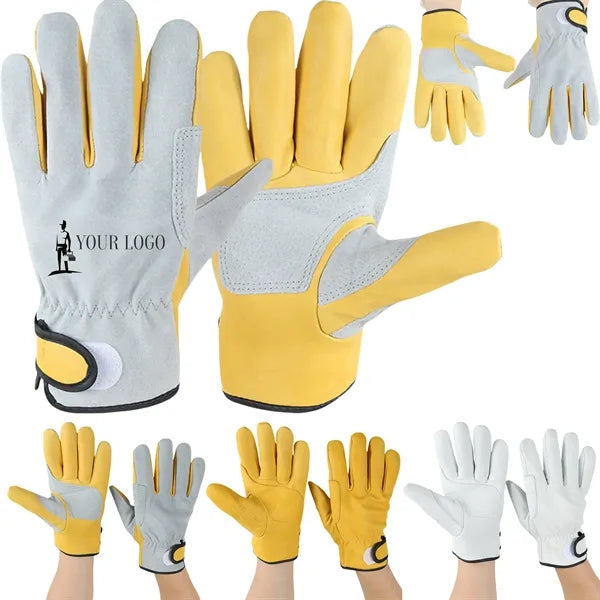 Yellow Leather Work Protective Gloves