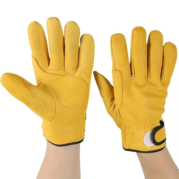 Yellow Leather Work Protective Gloves