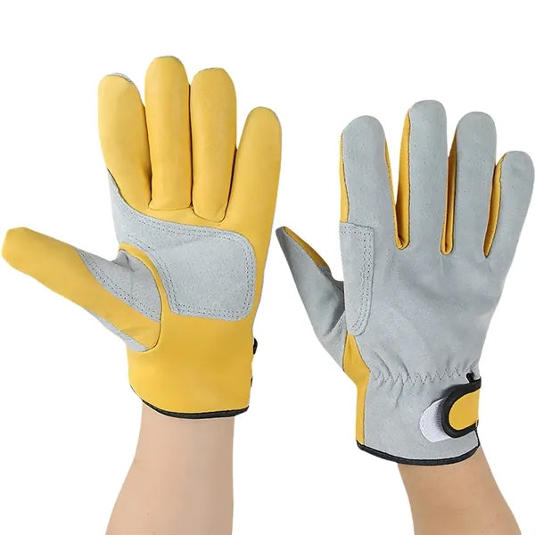 Yellow Leather Work Protective Gloves