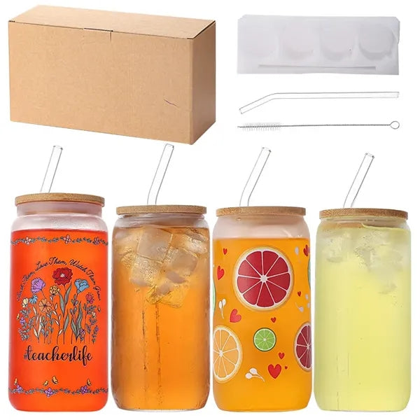 Glass Water/Juice/Coffe/Tea Bottles/Cups with Lids