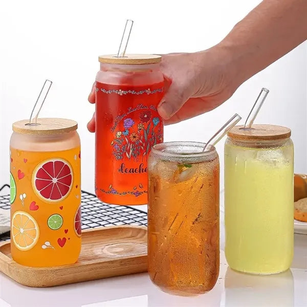 Glass Water/Juice/Coffe/Tea Bottles/Cups with Lids