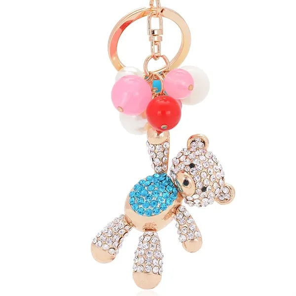 Women's Zinc Alloy Metal 3D Crystal Teddy Bear with Ball Cha