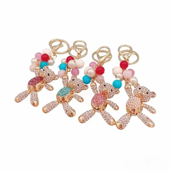 Women's Zinc Alloy Metal 3D Crystal Teddy Bear with Ball Cha