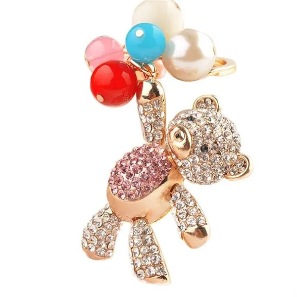 Women's Zinc Alloy Metal 3D Crystal Teddy Bear with Ball Cha